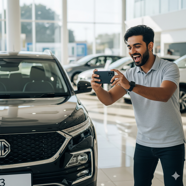 Happy family with their new MG Windsor