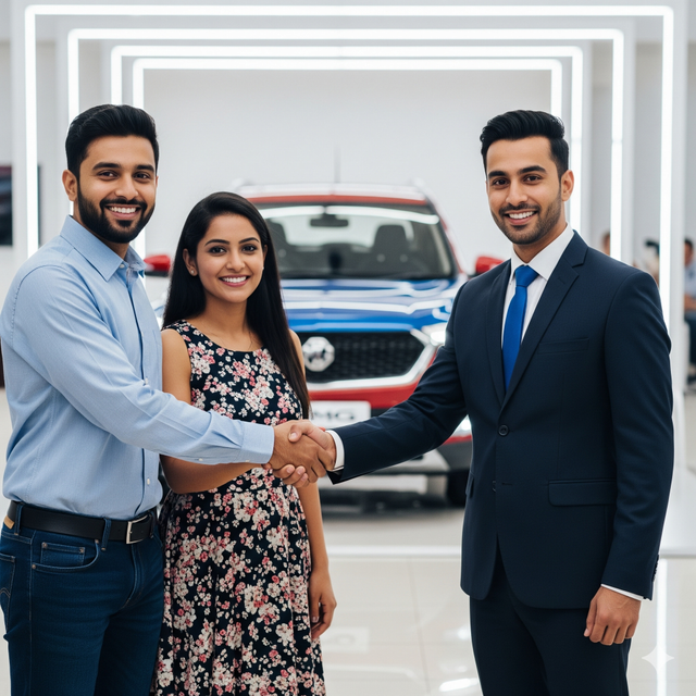 Customer receiving car keys